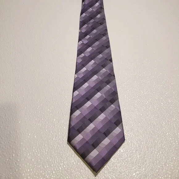 Van Heusen Mens Purple Checkered Tie - Picture 1 of 4